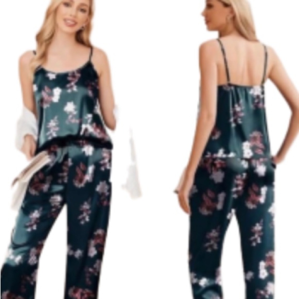 EC Ekouaer Shade of Green & White Floral Intimates Size Large - Picture 3 of 13